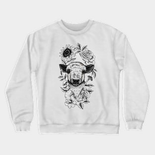 Floral Baby Cow Design Crewneck Sweatshirt